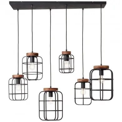 Suspension GWEN 6x52W E27 Acier noir-bois BRILLIANT 99558_66