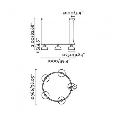 Suspension TATAWIN M 5x15W E27 G45 MAX Noir Satiné Opal FARO 20343-119-5L