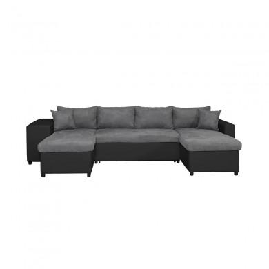 Canapé panoramique L200 U Plus Gris Noir Niche à gauche avec 2 poufs  L200UPLUSPUNRMFGRG