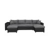 Canapé panoramique L200 U Plus Gris Noir Niche à gauche avec 2 poufs  L200UPLUSPUNRMFGRG