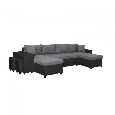 Canapé panoramique L200 U Plus Gris Noir Niche à gauche avec 2 poufs  L200UPLUSPUNRMFGRG