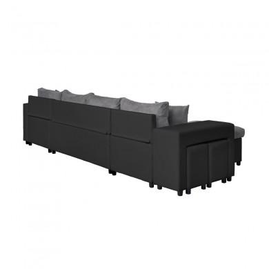 Canapé panoramique L200 U Plus Gris Noir Niche à gauche avec 2 poufs  L200UPLUSPUNRMFGRG