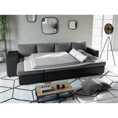 Canapé panoramique L200 U Plus Gris Noir Niche à gauche avec 2 poufs  L200UPLUSPUNRMFGRG