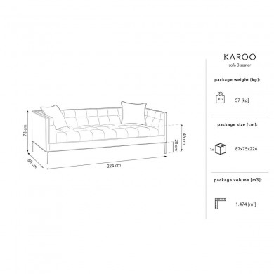 Canapé velours Karoo Cappuccino Pieds Métal Noir 3 Places BOUTICA DESIGN MIC_3S_51_F2_KAROO2