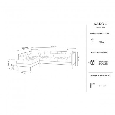 Canapé d'angle gauche Karoo Beige Clair Pieds Métal Doré BOUTICA DESIGN MIC_LC_78_F1_KAROO1