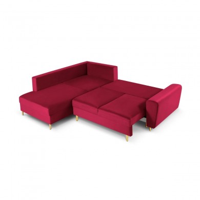 Canapé d'angle gauche convertible avec coffre Moghan Rouge Pieds Métal Doré 5 Places BOUTICA DESIGN MIC_LCF_L_2_A1_MOGHAN2