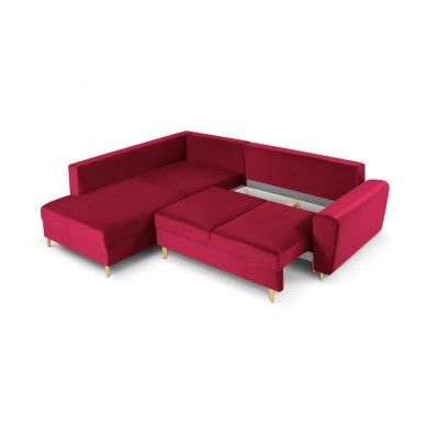 Canapé d'angle gauche convertible avec coffre Moghan Rouge Pieds Métal Doré 5 Places BOUTICA DESIGN MIC_LCF_L_2_A1_MOGHAN2