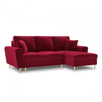 Canapé d'angle droit convertible avec coffre Moghan Rouge Pieds Métal Doré 4 Places BOUTICA DESIGN MIC_RCF_2_A1_MOGHAN2