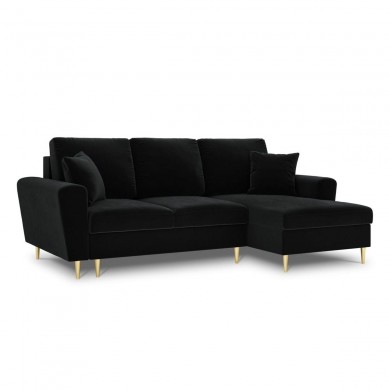 Canapé d'angle droit convertible avec coffre Moghan Noir Pieds Métal Doré 4 Places BOUTICA DESIGN MIC_RCF_2_A1_MOGHAN10