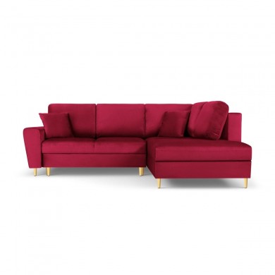 Canapé d'angle droit convertible avec coffre Moghan Rouge Pieds Métal Doré 5 Places BOUTICA DESIGN MIC_RCF_L_2_A1_MOGHAN2