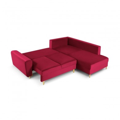 Canapé d'angle droit convertible avec coffre Moghan Rouge Pieds Métal Doré 5 Places BOUTICA DESIGN MIC_RCF_L_2_A1_MOGHAN2