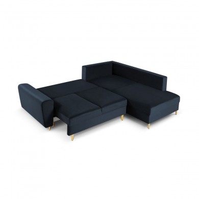 Canapé d'angle droit convertible avec coffre Moghan Bleu Foncé Pieds Métal Doré 5 Places BOUTICA DESIGN MIC_RCF_L_2_A1_MOGHAN5