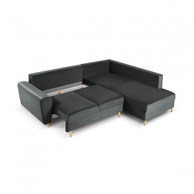 Canapé d'angle droit convertible avec coffre Moghan Gris Foncé Pieds Métal Doré 5 Places BOUTICA DESIGN MIC_RCF_L_2_A1_MOGHAN9