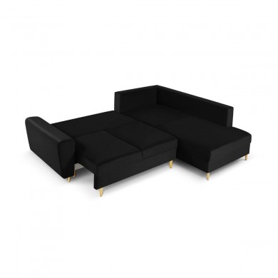 Canapé d'angle droit convertible avec coffre Moghan Noir Pieds Métal Doré 5 Places BOUTICA DESIGN MIC_RCF_L_2_A1_MOGHAN10