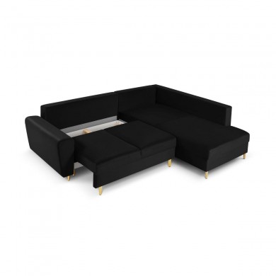 Canapé d'angle droit convertible avec coffre Moghan Noir Pieds Métal Doré 5 Places BOUTICA DESIGN MIC_RCF_L_2_A1_MOGHAN10