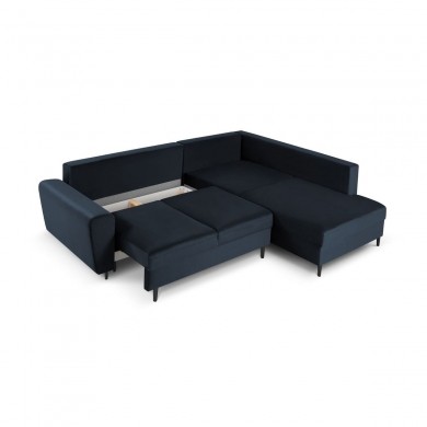 Canapé d'angle droit convertible avec coffre Moghan Bleu Foncé Pieds Métal Chromé Noir 5 Places BOUTICA DESIGN MIC_RCF_L_2_A3_MOGHAN5