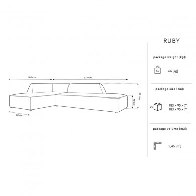 Canapé ouvert d'angle gauche velours côtelé Ruby Vert BOUTICA DESIGN MIC_LCO_100_F1_RUBY2