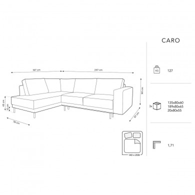 Canapé d'angle gauche convertible Caro Vert BOUTICA DESIGN MIC_LCF_78_F1_CARO2