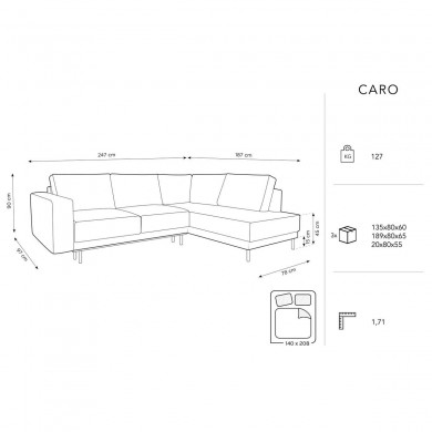 Canapé d'angle droit convertible Caro Vert BOUTICA DESIGN MIC_RCF_78_F1_CARO2