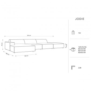 Canapé d'angle gauche velours Jodie Gris Clair 5 Places BOUTICA DESIGN MIC_LCO_51_F1_JODIE5