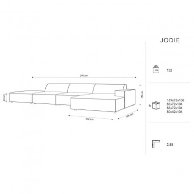 Canapé d'angle droit velours Jodie Gris Clair 5 Places BOUTICA DESIGN MIC_RCO_51_F1_JODIE5