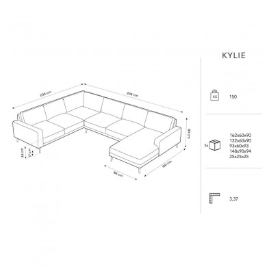 Canapé panoramique gauche velours Kylie Gris Clair BOUTICA DESIGN MIC_UL_51_F1_KYLIE4