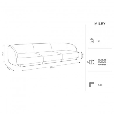 Canapé velours Miley Beige Clair 3 Places BOUTICA DESIGN MIC_3S_51_F1_MILEY1