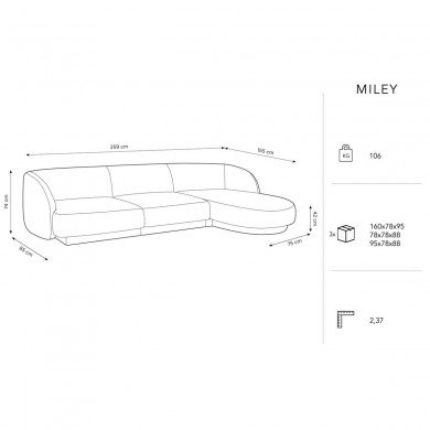 Canapé d'angle droit velours Miley Beige Clair 4 Places BOUTICA DESIGN MIC_RC_51_F1_MILEY1