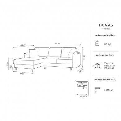 Canapé d'angle gauche convertible avec coffre Dunas Beige Pieds Métal Doré BOUTICA DESIGN MIC_LCF_86_A1_DUNAS1