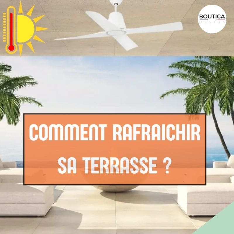 Comment rafraichir une terrasse ? Illustration avec le ventilateur plafond Typhoon blanc de la marque Faro Barcelona